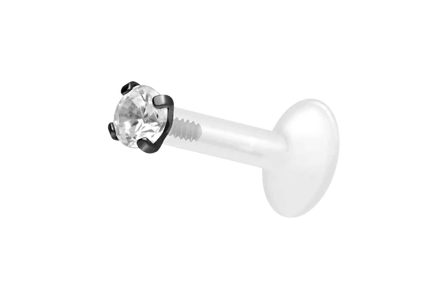PTFE Labret Piercing mit Innengewinde + Titan-Aufsatz EINGEFASSTER KRISTALL